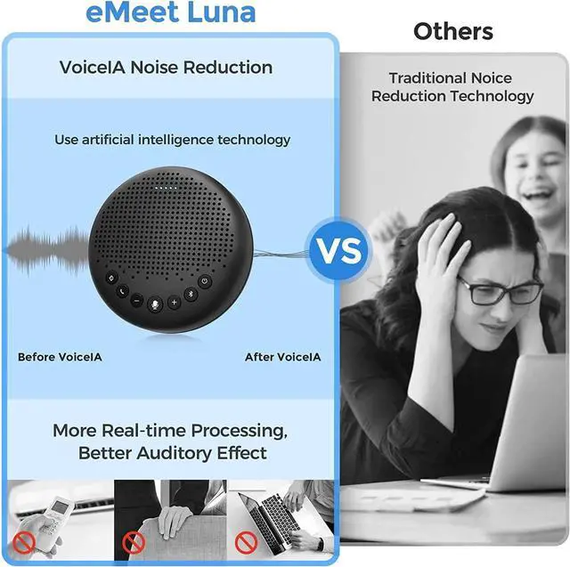 Alt view image 2 of 7 - EMEET Conference Speaker and Microphone Luna 360° Voice Pickup w/Noise Reduction/Mute/Indicator USB Bluetooth Speakerphone w/Dongle for 8 People Daisy Chain for 16 Compatible with Leading Software
