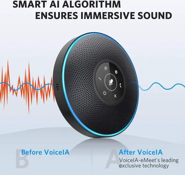 Alt view image 5 of 7 - EMEET Bluetooth Speakerphone M2 Black Conference Speaker for 5-8 People Business Conference 360º Voice Pickup 4 AI Microphone Self-Adaptive Conference Call Speaker Skype USB Speakerphone