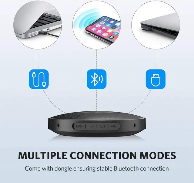 Alt view image 6 of 7 - EMEET Bluetooth Speakerphone M2 Black Conference Speaker for 5-8 People Business Conference 360º Voice Pickup 4 AI Microphone Self-Adaptive Conference Call Speaker Skype USB Speakerphone