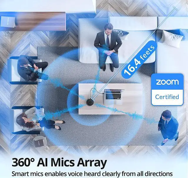 Alt view image 3 of 7 - EMEET USB Speakerphone, M1A Zoom Certified AI Mics 360°Voice Pickup USB Type C-A Plug&Play Computer Speakers with Microphone, Fast Mute Noise Reduction Echo Cancellation for 5-8 People for Zoom Teams