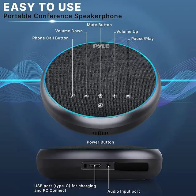 Alt view image 7 of 7 - PyleUsa Conference Speaker Bluetooth Speakerphone - Multipurpose Conference & Streaming Speaker,Noise Canceling Swiss Immersive Crisp Voice Pickup for Office,Travel,Home, w/USB-C,Aux Cables - PSCN42