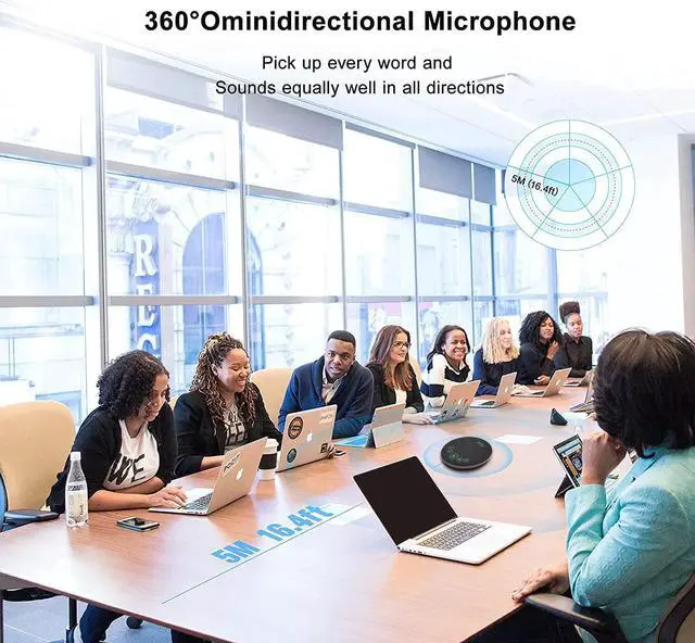 Alt view image 3 of 7 - Bluetooth Speakerphone Conference Microphones, Wireless Speaker 360°Voice Pick up with 4 AI Noise Cancellation Mics USB/Dongle/Bluetooth Connection 8 Hour Call Time for 8-12 People by DT
