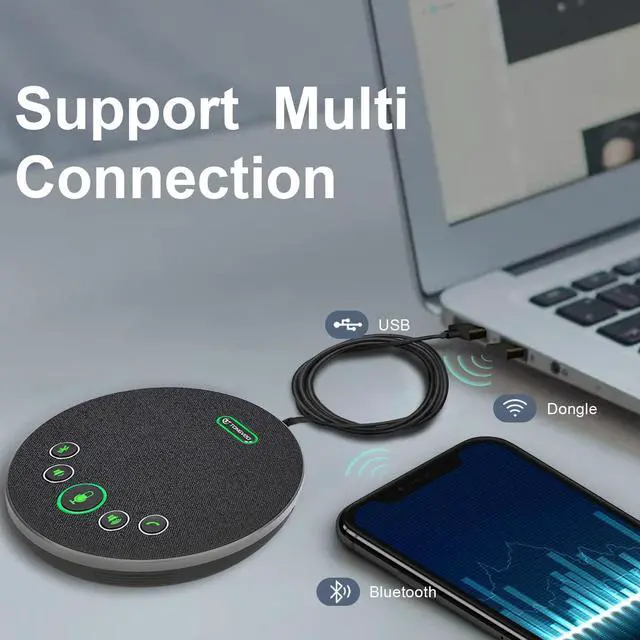 Alt view image 5 of 7 - Bluetooth Speakerphone Conference Microphones, Wireless Speaker 360°Voice Pick up with 4 AI Noise Cancellation Mics USB/Dongle/Bluetooth Connection 8 Hour Call Time for 8-12 People by DT