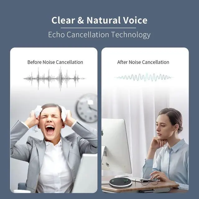 Alt view image 4 of 7 - Bluetooth Speakerphone Conference Microphones, Wireless Speaker 360°Voice Pick up with 4 AI Noise Cancellation Mics USB/Dongle/Bluetooth Connection 8 Hour Call Time for 8-12 People by DT