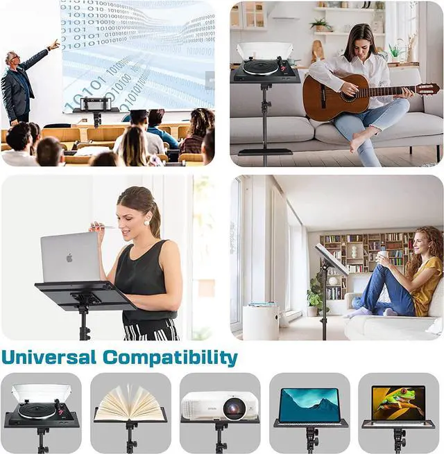 Alt view image 4 of 7 - Projector Tripod Stand, Lusweimi 50 Laptop Stand with 2 Shelves for Projector, iPad, DJ Equipment, Portable Adjustable Floor Stand with Gooseneck Phone Holder for Office, Home, Stage or Studio