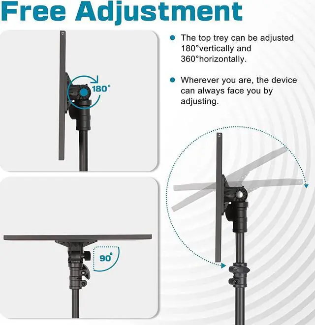 Alt view image 5 of 7 - Projector Tripod Stand, Lusweimi 50 Laptop Stand with 2 Shelves for Projector, iPad, DJ Equipment, Portable Adjustable Floor Stand with Gooseneck Phone Holder for Office, Home, Stage or Studio
