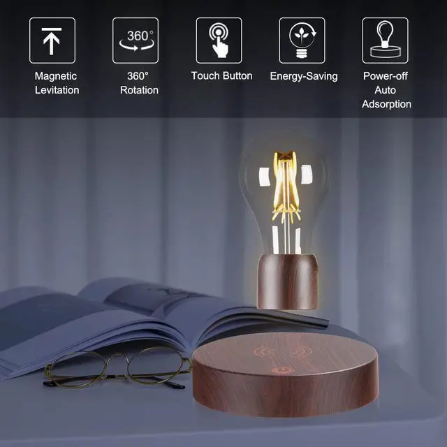 Alt view image 2 of 7 - VGAzer Magnetic Levitating Floating Wireless LED Light Bulb Desk Lamp for Unique Gifts, Room Decor, Night Light, Home Office Decor Desk Tech Toys (Round Wooden Base..)