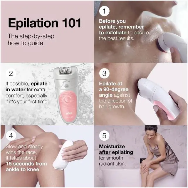 Alt view image 5 of 6 - Braun SE5-895 Epilator, Hair Removal Device, Epilator for Women, Includes Shaver and Facial Cleansing Exfoliator Brush Attachments, Waterproof, Cordless and Rechargeable