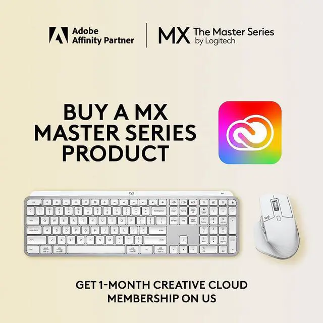Alt view image 2 of 7 - Logi tech MX Master 3S - Wireless Performance Mouse, Ergo, 8K DPI, Track on Glass, Quiet Clicks, USB-C, Bluetooth, Windows, Linux, Chrome - Pale Grey - With Free Adobe Creative Cloud Subscription