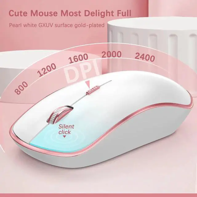 Alt view image 4 of 7 - J JOYACCESS Ergonomic Wireless Keyboard Mouse Combo, Pink Mouse and Keyboard Combo, Typewriter Keyboard Wireless, Portable Wireless Keyboard for Computer/Laptop/Windows/Mac