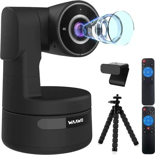 Main image of Zoomable PTZ 4K Webcam, Remote Control, AI-Auto Framing, Plug and Play, USB A/C Camera with Folded Bracket for Desktop, External Tripod