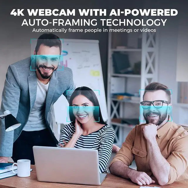 Alt view image 3 of 7 - 4K Webcam with AI-Powered Framing,Remote Control Web Camera/10X Digital Zoom 4k 30fps Web cam with USB 3.0 HDR/Dual Noise Cancelling Microphones for PC Mac, Streaming, Video Call, Zoom, Skype
