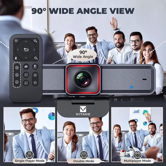 Alt view image 6 of 7 - 4K Webcam with AI-Powered Framing,Remote Control Web Camera/10X Digital Zoom 4k 30fps Web cam with USB 3.0 HDR/Dual Noise Cancelling Microphones for PC Mac, Streaming, Video Call, Zoom, Skype
