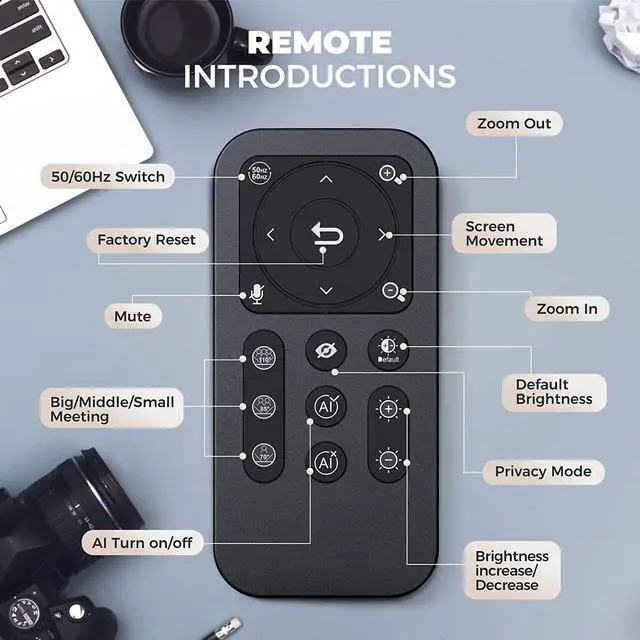 Alt view image 5 of 7 - 4K Webcam with AI-Powered Framing,Remote Control Web Camera/10X Digital Zoom 4k 30fps Web cam with USB 3.0 HDR/Dual Noise Cancelling Microphones for PC Mac, Streaming, Video Call, Zoom, Skype