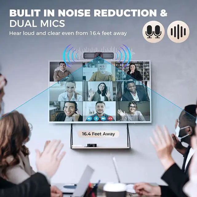 Alt view image 7 of 7 - 4K Webcam with AI-Powered Framing,Remote Control Web Camera/10X Digital Zoom 4k 30fps Web cam with USB 3.0 HDR/Dual Noise Cancelling Microphones for PC Mac, Streaming, Video Call, Zoom, Skype