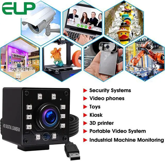 Alt view image 6 of 7 - ELP 1080P Night Vision USB Camera with Wide Angle Fisheye Lens for Computer - 2MP Mini IR Infrared Webcam UVC USB2.0 High Speed 100fps Industrial PC Camera Home Surveillance CCTV