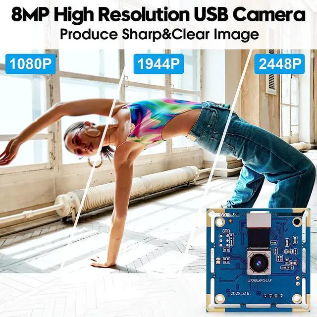 Alt view image 2 of 5 - ELP 8mp USB Camera Autofocus 4K PC Camera Module for Computer and Raspberry Pi Mini UVC USB2.0 Webcam Board IMX179 Industrial Lightburn Camera Low Distortion CCTV Laser Engraver Camera for Laptop