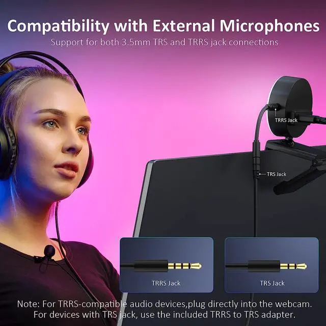 Alt view image 2 of 7 - NexiGo N960E Pro 60FPS Webcam with Mic/Headset Jack and Extra USB Port, 1080P Web Camera with Light, Fast AutoFocus, Built-in Privacy Cover, for Zoom Meeting Skype Teams Twitch