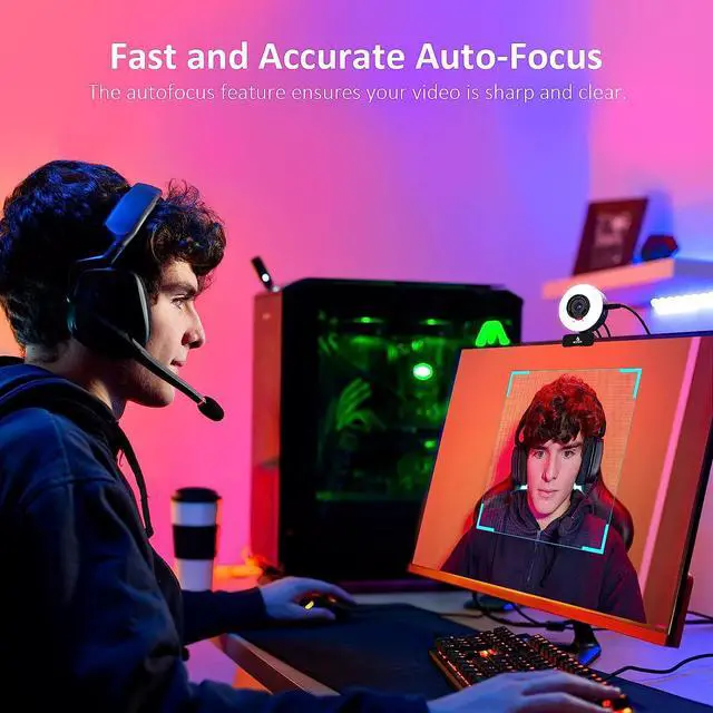 Alt view image 6 of 7 - NexiGo N960E Pro 60FPS Webcam with Mic/Headset Jack and Extra USB Port, 1080P Web Camera with Light, Fast AutoFocus, Built-in Privacy Cover, for Zoom Meeting Skype Teams Twitch