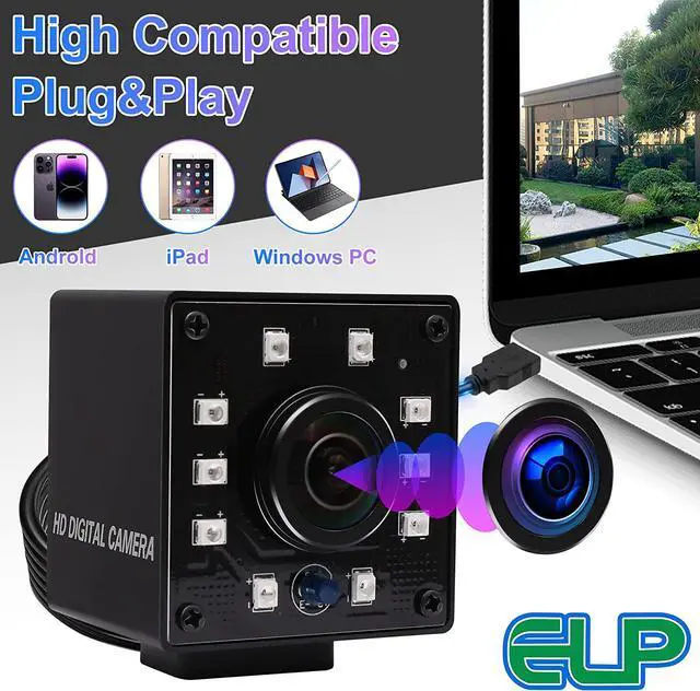 Alt view image 7 of 7 - ELP 1080P Night Vision USB Camera with Wide Angle Fisheye Lens for Computer - 2MP Mini IR Infrared Webcam UVC USB2.0 High Speed 100fps Industrial PC Camera Home Surveillance CCTV