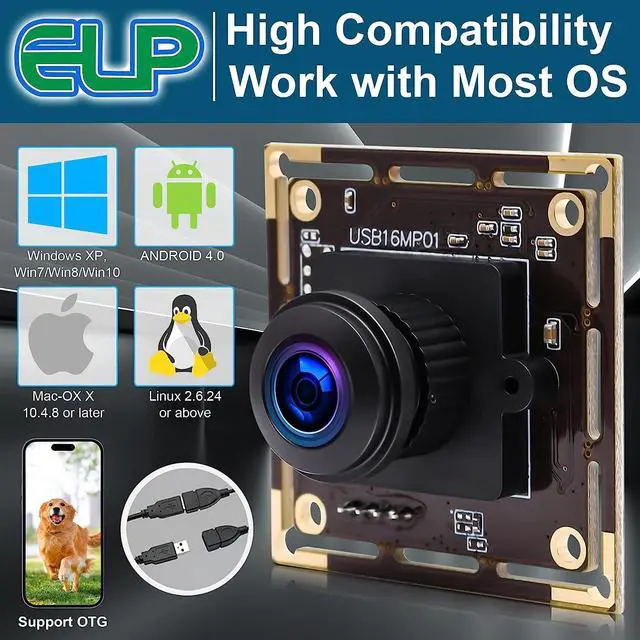 Alt view image 5 of 7 - ELP 16mp Wide Angle USB Camera for Computer 180degree Fisheye Lens Webcam Board Mini UVC USB2.0 4K Video Lightburn Camera Module,with 3.3ft/1m Cable for Laptop, PC, Raspberry Pi, Jetson Nano