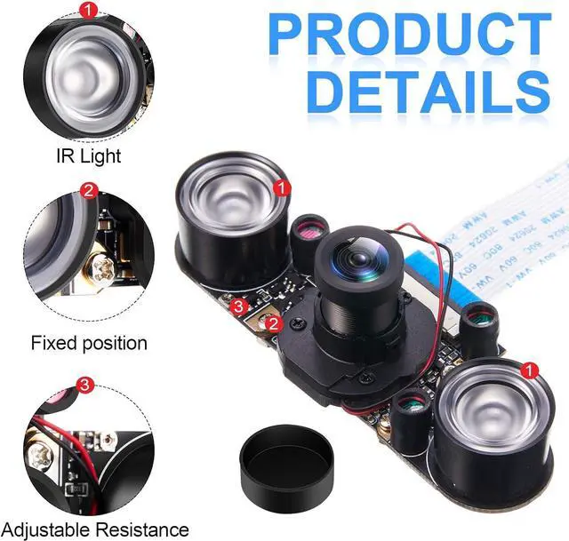 Alt view image 2 of 7 - 2 Sets for Raspberry PI Camera 1080P Webcam 5MP OV5647 Sensor Day and Night Vision IR-Cut Video Camera Focus Adjustment for Raspberry Pi RPi 4 3 B B+ 2B 3A+ 2 1 Camera