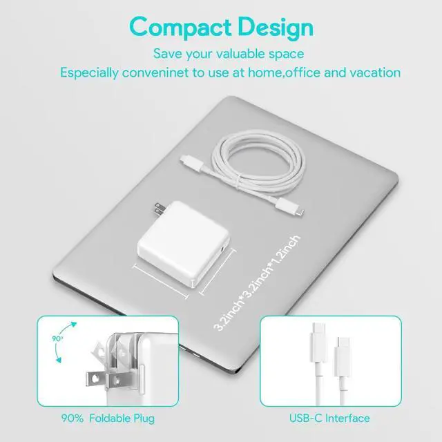 Alt view image 6 of 7 - Fast Charger Power Adapter 109W USB C - Compatible with MacBook Pro 16, 15, 14, 13 Inch, New MacBook Air 13 Inch, IPad Pro and All USB C Device, Included 6.6ft Cable