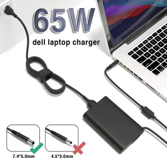 Alt view image 2 of 6 - 65W 19.5V 3.34A Laptop Charger Replacement for Dell Latitude 5400 5480 5490 7480 7490 5500 5580 5590 7280 7290 e7470 e6420 e6430 e6440 e5450 e5470 LA65NM130 AC Adapter Power Cord