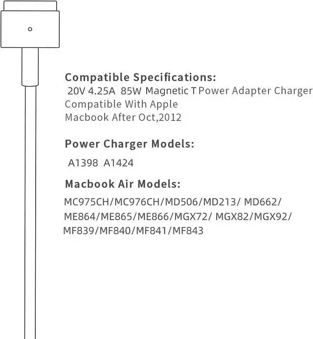 Alt view image 7 of 7 - Mac Book Pro Charger, AC 85w Magnetic T-Tip Power Adapter Charger Compatible with MacBook Pro 17/15/13 Inch (Retina, 2012-2015)