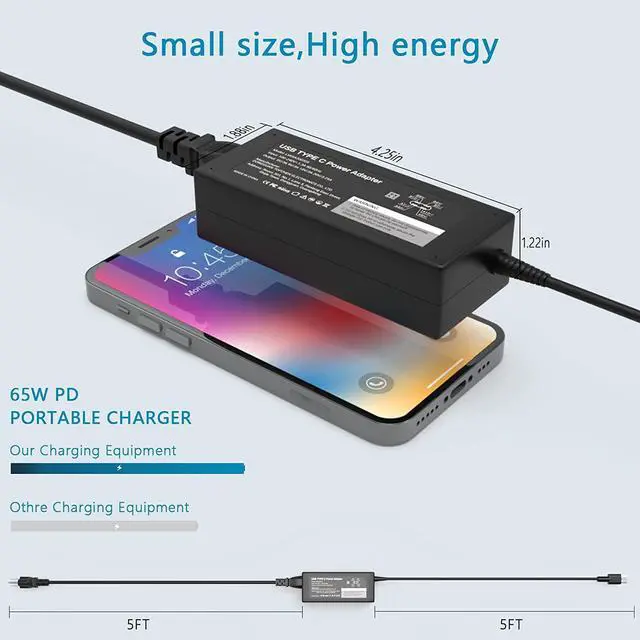 Alt view image 6 of 6 - 45W USB C Charger for Acer Chromebook Spin 714 2in1 514 314 713 515,Acer Chromebook 513 512 516 A18-045N1A A16-045N1A N17Q9 N17Q8 N18Q5 N18Q6 N19Q3 Type C Laptop Power Supply Adapter Cord