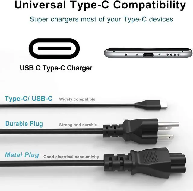 Alt view image 2 of 6 - 45W Chromebook Charger USB-C for HP Chromebook 14 11 11A G6 G7 G8 G9 EE X360 Lenovo/Dell/Acer, USB C Chromebook Charger Replacement for Samsung/Asus Chromebook Charging Cord