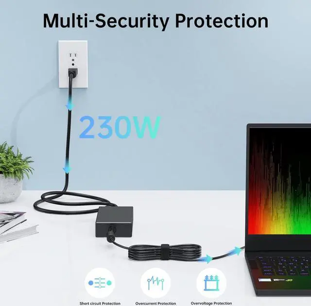 Alt view image 4 of 7 - 230W Charger for MSI GE66 GE76 Raider GP66 GP76 Leopard Gaming Laptop ADP-230GB D A17-230P1B Adapter Power Supply Cord