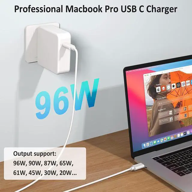 Alt view image 2 of 7 - 96W USB C Laptop Charger Power Adapter Replacement for Mac Book Pro 16 15 14 13 inch 2023 2022 2021 2020 2019 2018 mac Book air IPad Pro Fast Charging Type C Power Cord Supply