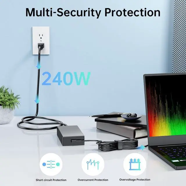 Alt view image 4 of 7 - 240W Zephyrus Charger ADP-240EB B Fit for ASUS ROG Zephyrus G14 G15 M16 G16 S15 S17, ROG Flow X16 GV601, ROG Strix Scar Charger, ASUS 240W Charger