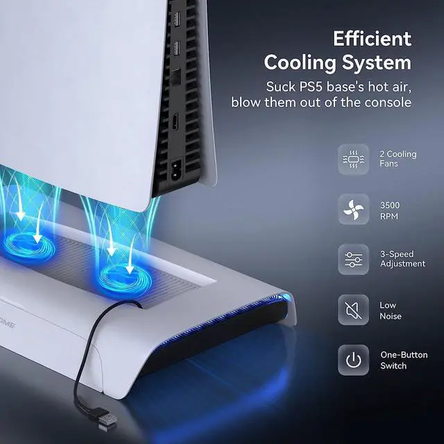 Alt view image 2 of 7 - KIWIHOME Cooling Station for PS5 Accessories, Vertical Stand with RGB for PS5 Console, 3-Level Cooling Fan, Dual Controller Charging Station, 10 Game Slots, Compatible with PS5 Disc & Digital Edition