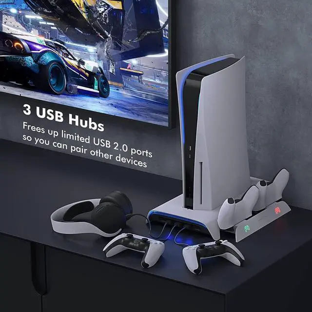 Alt view image 5 of 7 - KIWIHOME Cooling Station for PS5 Accessories, Vertical Stand with RGB for PS5 Console, 3-Level Cooling Fan, Dual Controller Charging Station, 10 Game Slots, Compatible with PS5 Disc & Digital Edition