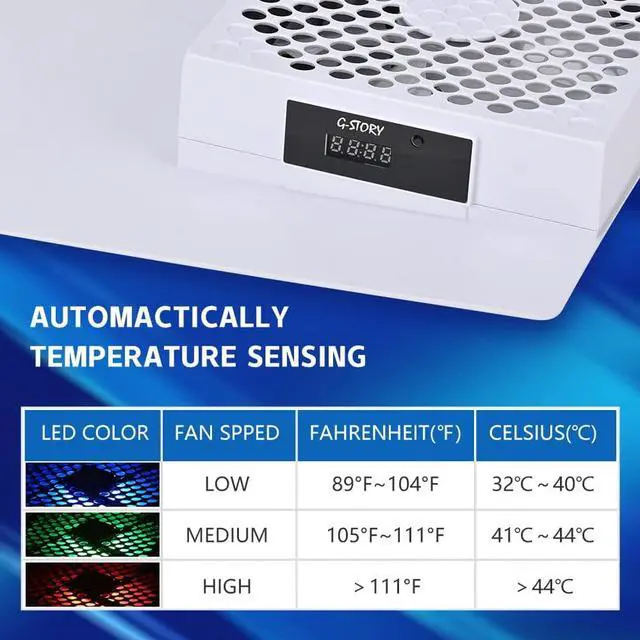 Alt view image 4 of 7 - G-STORY PS5 Cooling Fan,PS5 Fan Cooler System, Speed Automactically Adjusted by Temperature(/), Low Noise, 3 1500/1750/2000RPM (140MM) with RGB LED (White)