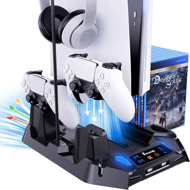 PS5 Stand and Cooling Station with Dual Controller Charging Station for  Playstation 5 Console, PS5 Accessories Incl. Controller Charger, Cooling  Fan