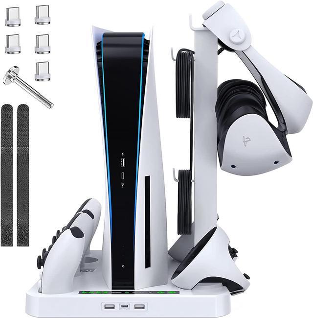 PS5 Stand and Cooling Station with Dual Controller Charging Station for  Playstation 5 Console, PS5 Accessories Incl. Controller Charger, Cooling  Fan