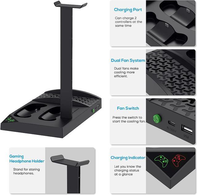  MENEEA Charging Stand with Cooling Fan for Xbox Series X  Console and Controller,Vertical Dual Charger Station Dock Accessories with  2 x 1400mAh Rechargeable Battery and Cover Storage (Black) : Video Games