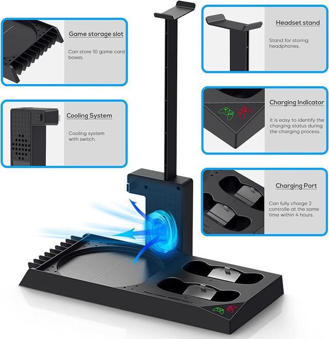 Alt view image 3 of 7 - YUANHOT Vertical Cooling Stand Compatible with Xbox Series X, Charging Station Dock with 1400mAh Rechargeable Battery Pack and Dual Controller Charger Ports (NOT Compatible with Xbox One X/S), Black