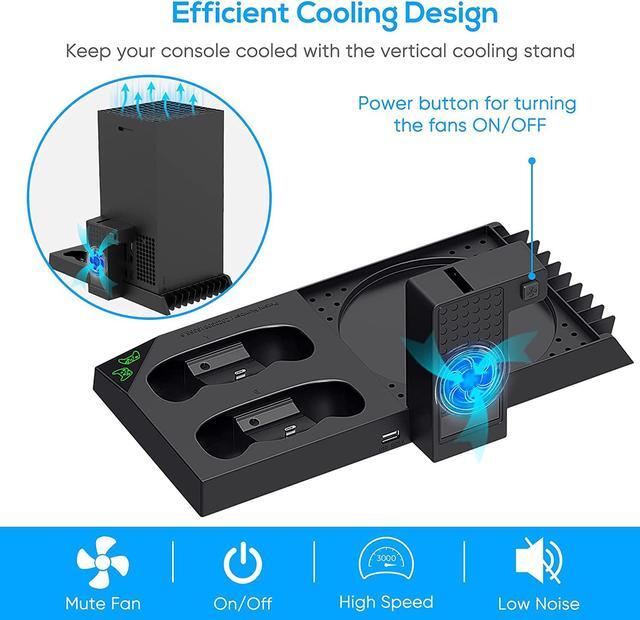 Alt view image 4 of 7 - YUANHOT Vertical Cooling Stand Compatible with Xbox Series X, Charging Station Dock with 1400mAh Rechargeable Battery Pack and Dual Controller Charger Ports (NOT Compatible with Xbox One X/S), Black