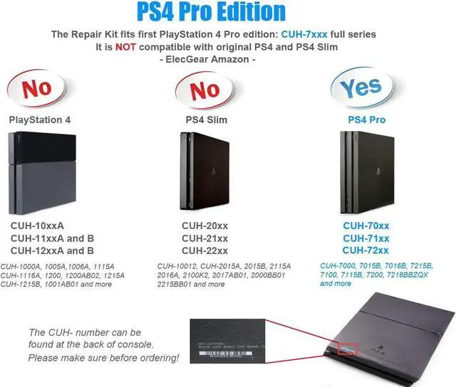 Alt view image 2 of 6 - ElecGear Replacement Internal Cooling Fan for PS4 Pro CUH-7xxx  CPU Heatsink Cooler, Playstation Thermal Compound Paste, TR8 Torx Security, PH0 Screwdriver Repair Teardown Tool Kit for PS4 Pro