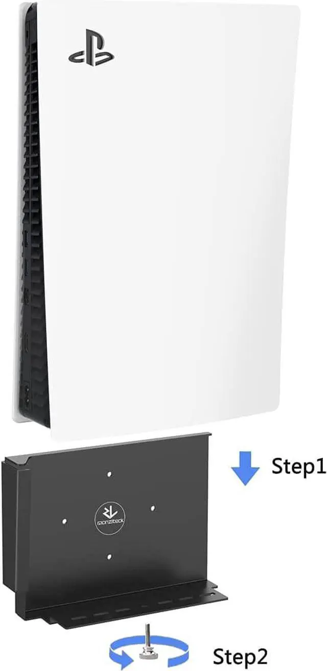 Alt view image 3 of 7 - Monzlteck Wall Mount for PS5(Disc and Digital),All Metal Vertical Hanging on Wall, Space Saver, Easy to Install(Black)