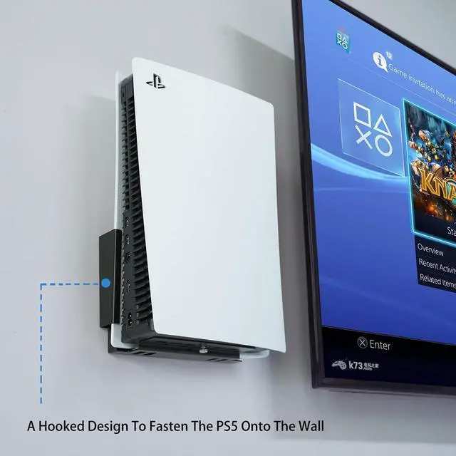 Alt view image 4 of 7 - Monzlteck Wall Mount for PS5(Disc and Digital),All Metal Vertical Hanging on Wall, Space Saver, Easy to Install(Black)
