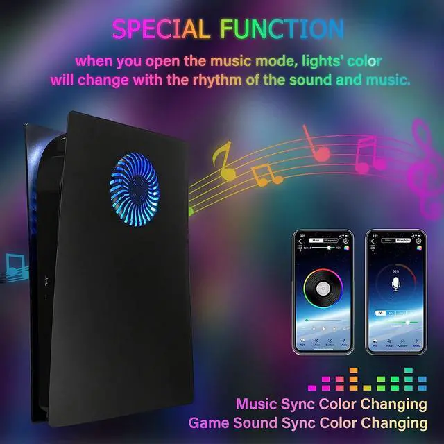 Alt view image 3 of 7 - PS5 Faceplate with RGB Light Strip for Digital Edition DOBEWINGDELOU 400+ Effects LED Light Ring Console Cover for PlayStation 5 Digital Edition DIY Decoration Kit Accessories Black