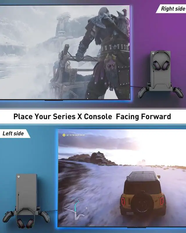 Alt view image 2 of 7 - Wall Mount for Xbox Series X - Sturdy Wall Shelf Kit with 2 Controller Holders & 1 Headset Hook, Space Saving, Dual Ventilation Design, Easy Installation, Securely Mount Xbox Console Near or Behind TV