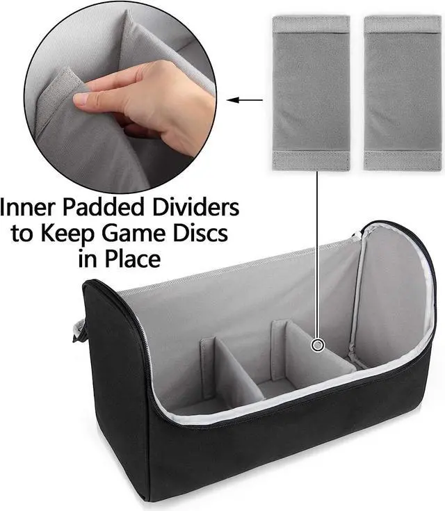 Alt view image 3 of 7 - Trunab Game Disc Case Hold Up to 24 Discs, Portable Storage Bag Gaming Disk Organizers, Compatible with Xbox 360/Xbox One/Xbox Series X/S/PS4/PS4 Pro/PS3/PS5, Black (Patent Pending)