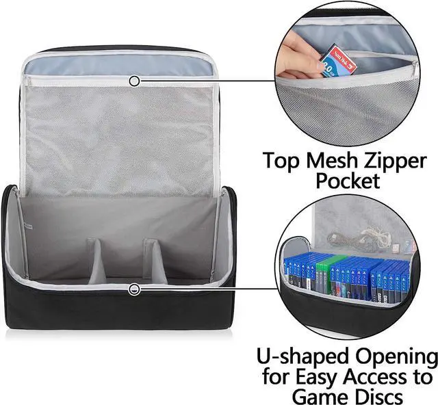 Alt view image 2 of 7 - Trunab Game Disc Case Hold Up to 24 Discs, Portable Storage Bag Gaming Disk Organizers, Compatible with Xbox 360/Xbox One/Xbox Series X/S/PS4/PS4 Pro/PS3/PS5, Black (Patent Pending)