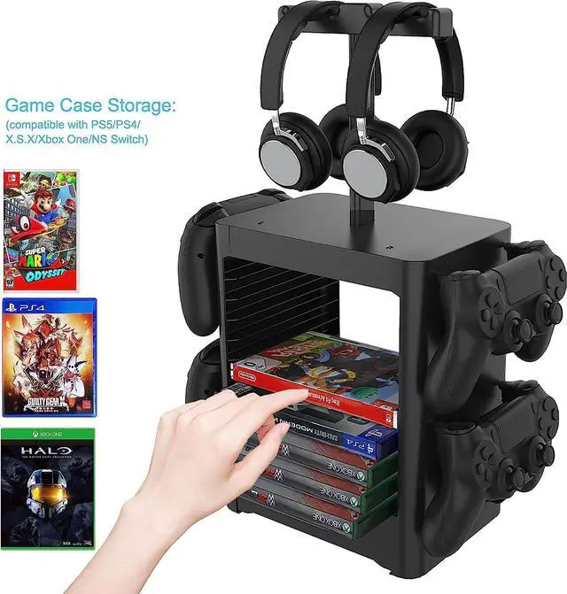 Alt view image 3 of 6 - JOYTORN Games Storage Tower(Up to 10 Games) for PS5,Game Disk Rack and Controller/Headset Stand Holder Compatible with Xbox Series X/Nintendo Switch/PS4